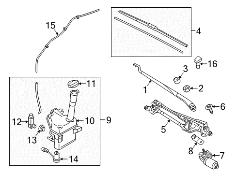 2019 Hyundai Sonata Wiper & Washer Components Windshield Wiper Motor Assembly Diagram for 98110-C2050