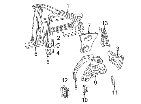 1999 Toyota Solara Inner Structure - Quarter Panel Pillar Reinforcement Diagram for 61038-06010