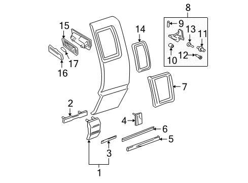 1995 Chevrolet S10 Roof Lamps, Side Glass, Exterior Trim Molding Asm-Body Side Lower Rear <Use 1C4N*Charcoal Diagram for 15023272