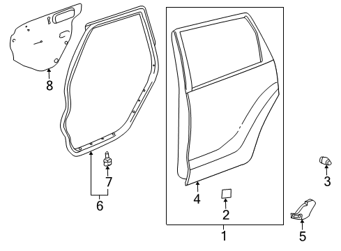 2010 Pontiac Vibe Rear Door Weatherstrip, Rear Side Door Diagram for 19184153