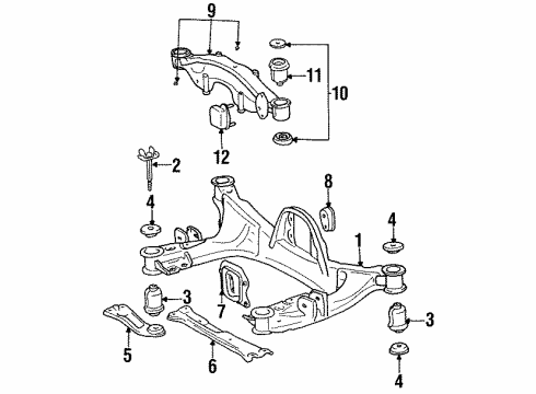 1991 Toyota Celica Rear Suspension Mounting Suspension Crossmember Mount Bolt Diagram for 52285-20020