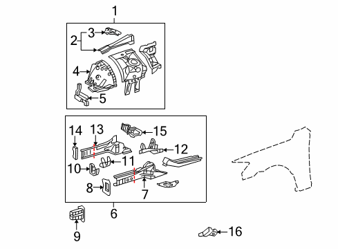 2012 Lexus IS250 Structural Components & Rails Member Sub-Assy, Front Side, RH Diagram for 57101-30163