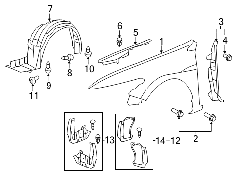 2011 Honda Accord Fender & Components, Exterior Trim Enclosure, R. FR. Fender Diagram for 74105-TE0-A00