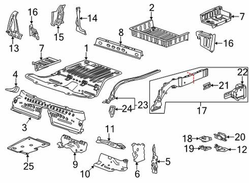 2022 Cadillac CT5 Rear Floor & Rails Rear Floor Pan Diagram for 84679940