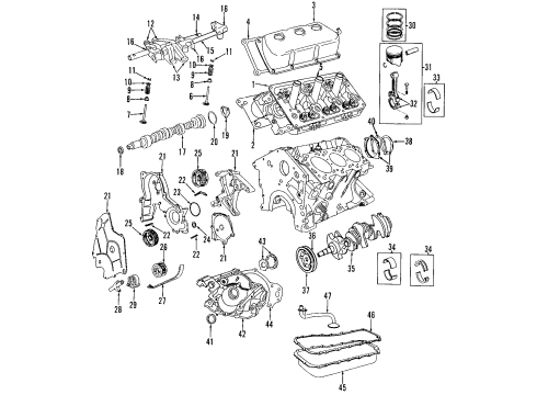 1995 Chrysler LHS Engine Parts, Mounts, Cylinder Head & Valves, Camshaft & Timing, Oil Pan, Oil Pump, Crankshaft & Bearings, Pistons, Rings & Bearings Pan-Oil Diagram for 4573510
