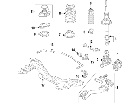2012 Honda CR-V Rear Suspension Components, Upper Control Arm, Stabilizer Bar Bearing Assembly, Rear Hub U Diagram for 42200-T0B-951