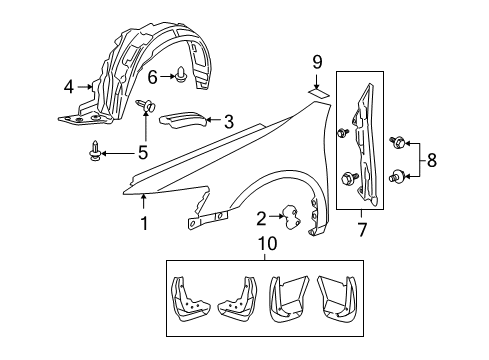 2007 Acura RL Fender & Components Fender Assembly, Right Front (Inner) Diagram for 74100-SJA-A00