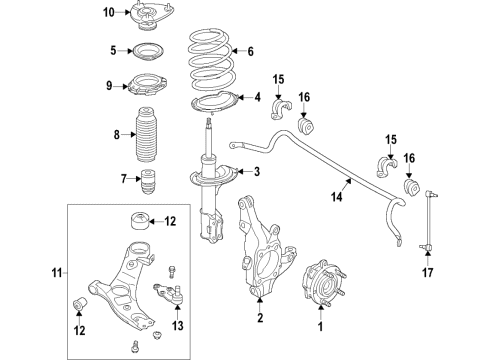 2021 Hyundai Palisade Front Suspension Components, Lower Control Arm, Stabilizer Bar Arm Complete-Fr LWR, Diagram for 54501S8100