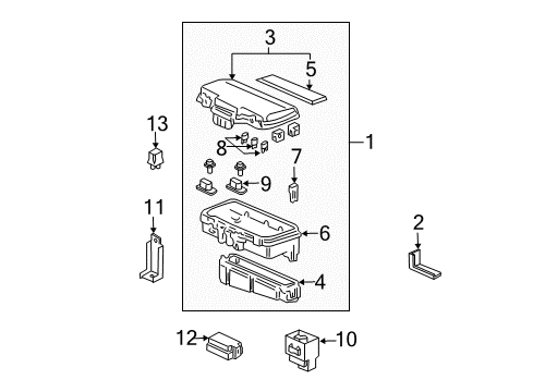 2003 Honda Pilot Electrical Components Bracket, Relay Box Diagram for 38252-S0X-A00