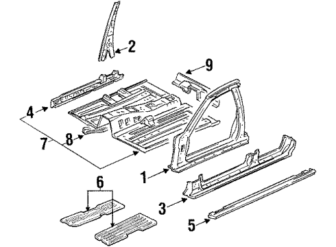 1992 Acura Vigor Uniside Garnish Assembly, Passenger Side Sill Diagram for 71800-SL5-A00