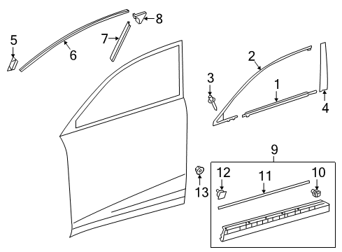 2021 Lexus NX300h Exterior Trim - Front Door GARNISH, Door Frame Diagram for 67663-78010