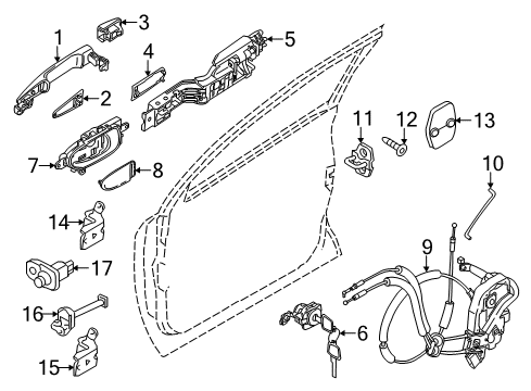 2019 Nissan Armada Switches Rear Door Inside Handle Assembly Right Diagram for 80670-1LA1A