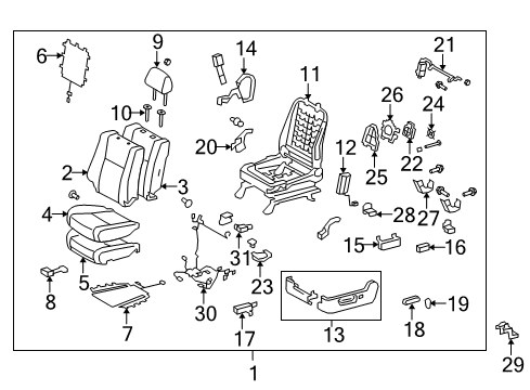 2012 Toyota Sequoia Driver Seat Components Cushion Shield Diagram for 71806-0C060-B0