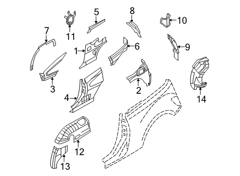 2005 Chrysler PT Cruiser Inner Structure - Quarter Panel Panel-Rear WHEELHOUSE Diagram for 4724595AE