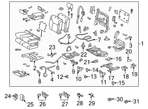 2011 Lexus LX570 Second Row Seats Cover Diagram for 71369-60010-C0