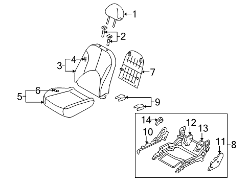2006 Kia Rio Front Seat Components Front Cushion Covering, Right Diagram for 882701G200281
