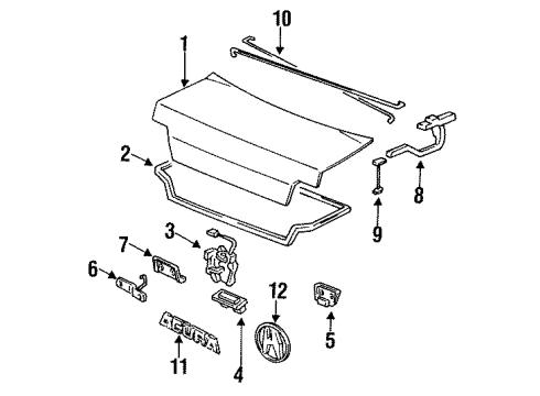 1994 Acura Vigor Trunk Hinge, Driver Side Trunk Diagram for 68660-SL5-A00ZZ