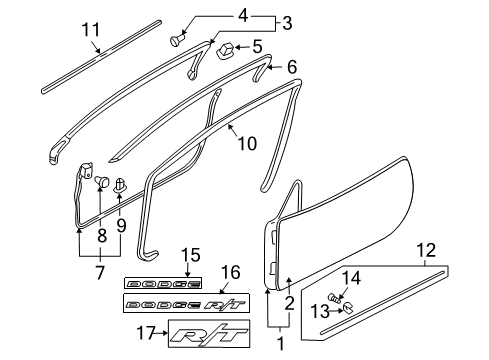 2005 Dodge Stratus Door & Components, Exterior Trim WEATHERSTRIP-Front Door Opening Diagram for MR641397