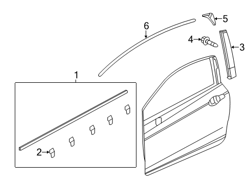 2015 Honda Civic Exterior Trim - Door Molding Assy., R. FR. Door Diagram for 72410-TS8-A01