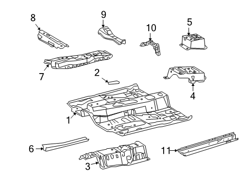 2010 Toyota Matrix Pillars, Rocker & Floor - Floor & Rails Front Floor Pan Diagram for 58111-02921