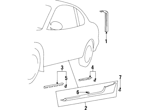 2001 Hyundai Tiburon Exterior Trim - Pillars, Rocker & Floor Retainer-Side Sill Molding Bracket Diagram for 87759-23200