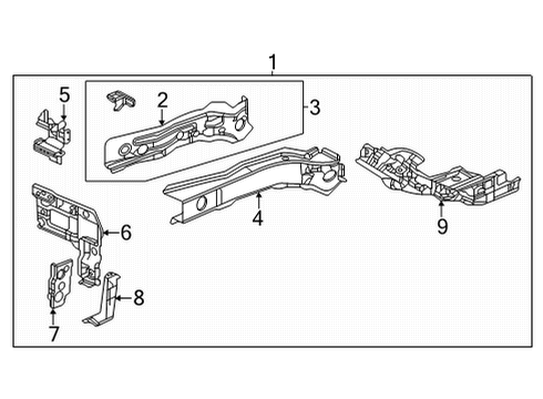 2022 Honda Civic Structural Components & Rails Plate, R. FR. Side Frame Diagram for 60822-TEZ-Y00ZZ