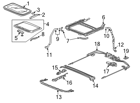 2011 Acura TSX Sunroof Glass Assembly, Roof Diagram for 70200-TL2-305