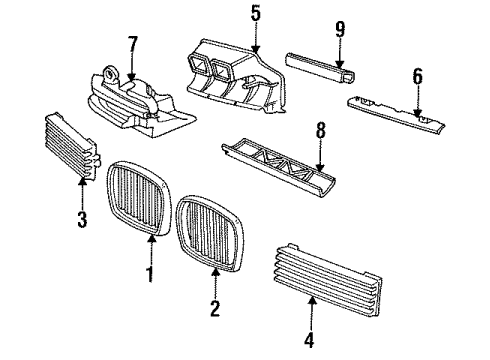 1994 BMW 840Ci Grille & Components Air Channel Center Diagram for 51718108399