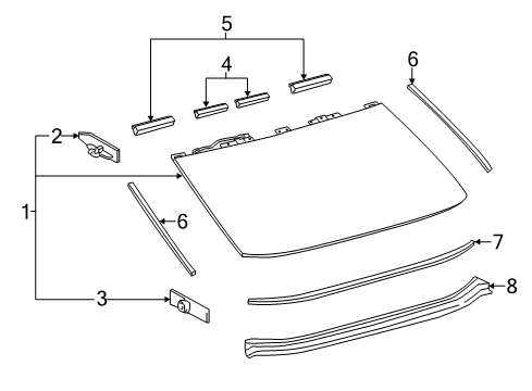 2013 Lexus LS600h Back Glass, Reveal Moldings Stopper, Back Window Glass, NO.2 Diagram for 56116-50030