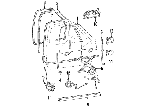 1988 Acura Legend Front Door - Glass & Hardware Handle Assembly, Left Front Inside Diagram for 72160-SD4-A03