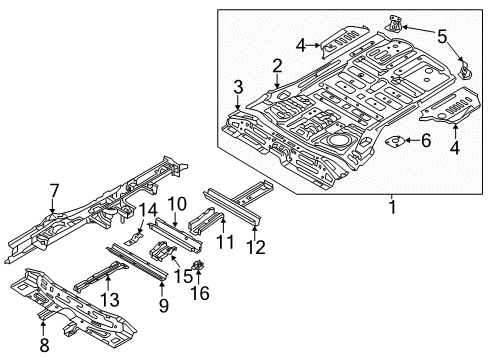 2014 Hyundai Santa Fe Rear Floor & Rails Panel Assembly-Rear Floor Front Complete Diagram for 65510-B8000