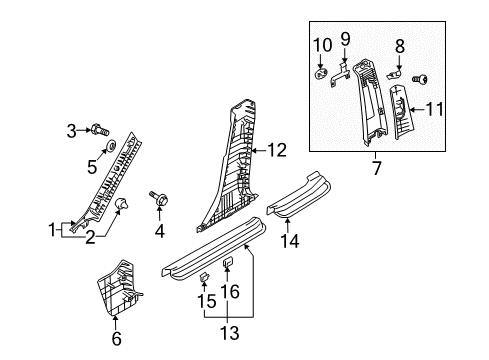 2007 Kia Spectra5 Interior Trim - Pillars, Rocker & Floor Cover-Height ADJUSTER RH Diagram for 858422F200