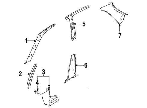 1994 Kia Sephia Pillar & Side Trim Trim-Rear Pillar, RH Diagram for 0K2016827022