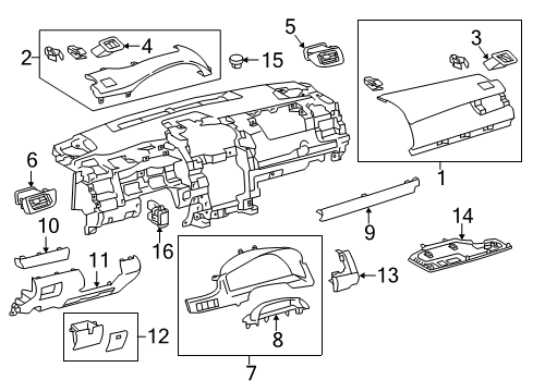 2015 Toyota Camry Cluster & Switches, Instrument Panel Vent Grille Diagram for 55650-06170-C0