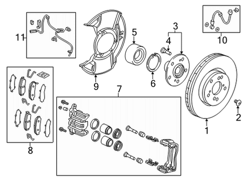 2022 Acura TLX Front Brakes Caliper Sub-Assembly Diagram for 45019-TGV-A00