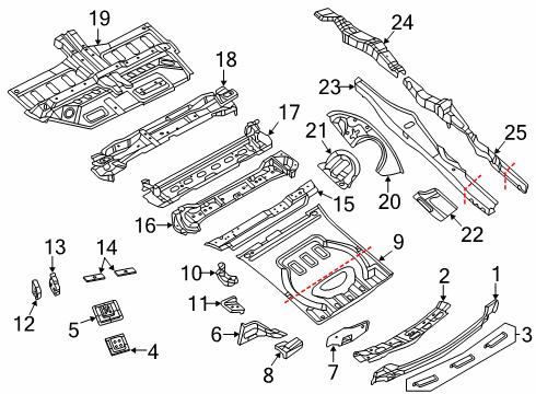 2016 Jeep Grand Cherokee Rear Body - Floor & Rails BULKHEAD-Rear Inner Diagram for 68043178AA