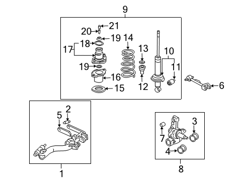 2003 Honda Civic Rear Suspension Components, Lower Control Arm, Upper Control Arm, Stabilizer Bar Knuckle, Right Rear Diagram for 52210-S5A-902