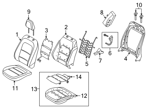 2022 Ford Escape Passenger Seat Components Seat Back Frame Diagram for JU5Z-9661018-N