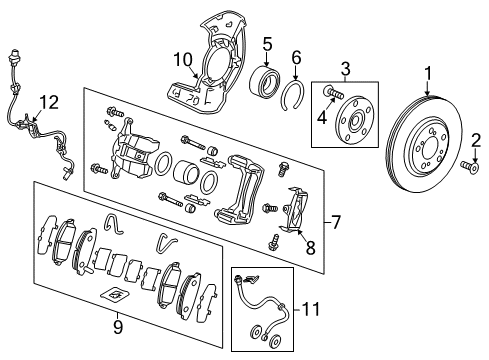 2015 Acura RLX Anti-Lock Brakes Caliper Sub-Assembly, Right Front Diagram for 45018-TY2-A01