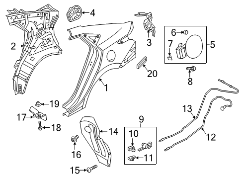 2021 Hyundai Accent Quarter Panel & Components Screw-Tapping Diagram for 1249306167E