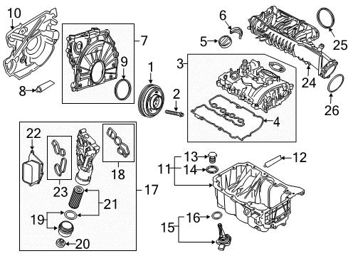 2021 Mini Cooper Countryman Engine Parts, Mounts, Cylinder Head & Valves, Camshaft & Timing, Variable Valve Timing, Oil Pan, Oil Pump, Balance Shafts, Crankshaft & Bearings, Pistons, Rings & Bearings OIL FILTER Diagram for 11428649177