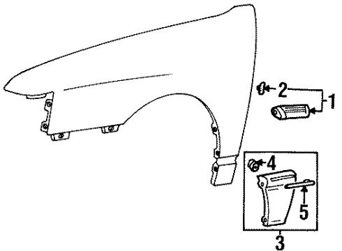 1992 Hyundai Scoupe Exterior Trim - Fender Clip-Fender Waist Line Moulding Mounting Diagram for 87703-23100