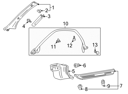 2003 Toyota Celica Interior Trim - Pillars, Rocker & Floor Weatherstrip Diagram for 62382-20120