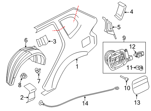 2015 BMW X1 Quarter Panel & Components Left Rear Side Panel Diagram for 41002993127