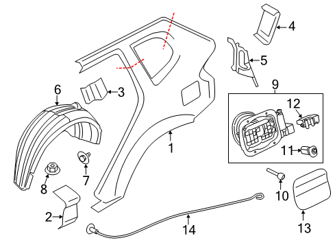 2015 BMW X1 Quarter Panel & Components Cover, Wheel Housing, Rear Left Diagram for 51712990087