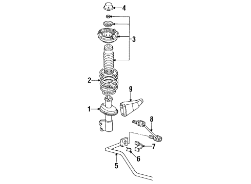 1994 Saturn SC1 Rear Suspension Components, Struts & Components, Stabilizer Bar Brkt Asm, Rear Suspension Diagram for 21011207