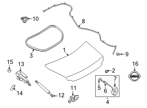 2009 Nissan GT-R Trunk Cable Assy-Trunk Lid Opener Diagram for 84652-JF00B
