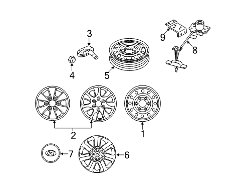 2007 Hyundai Entourage Wheels, Covers & Trim Bracket Diagram for 628154D000