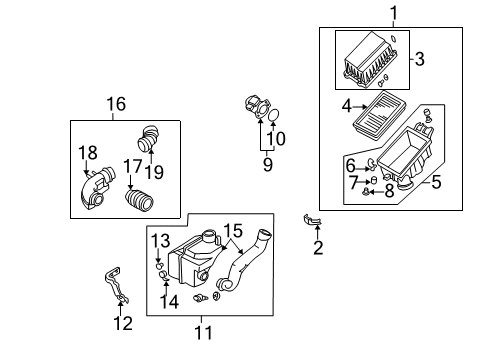 2000 Nissan Pathfinder Filters Duct Assembly Air Diagram for 16576-0W010