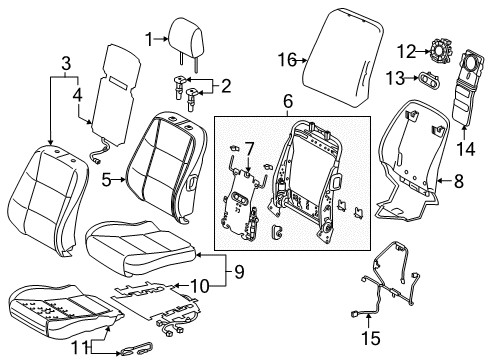 2017 Lexus ES350 Driver Seat Components Pad, Front Seat Cushion Diagram for 71512-06670